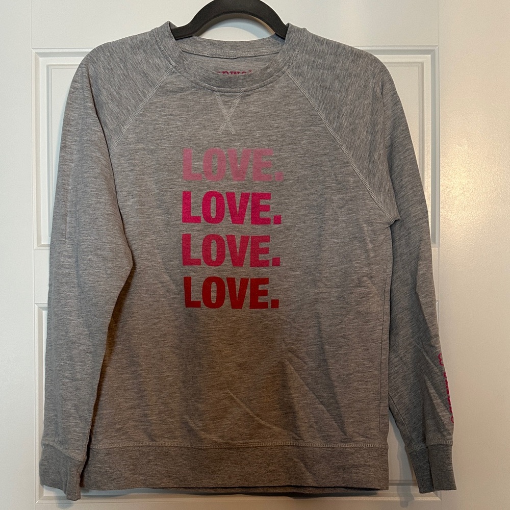 Heather Gray Sweatshirt with Pink Love Print